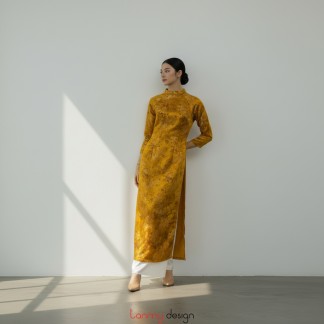 Set Áo Dài Tân Xuân gấm hoa nhí vàng F